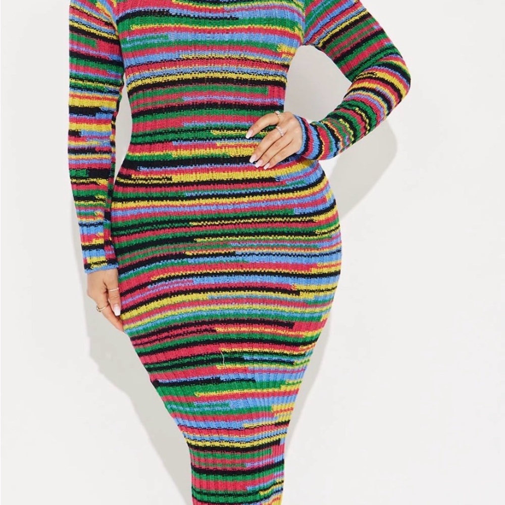 Fashion Nova Colorful Striped Long Sleeve Dress